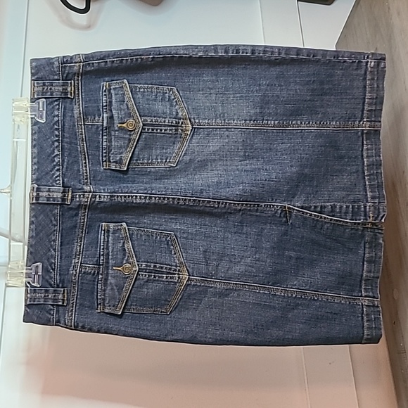 Michael Kors Skirt Women's 12 Stretch A-Line Pocket Button Zip Knee Length Denim - Picture 2 of 13